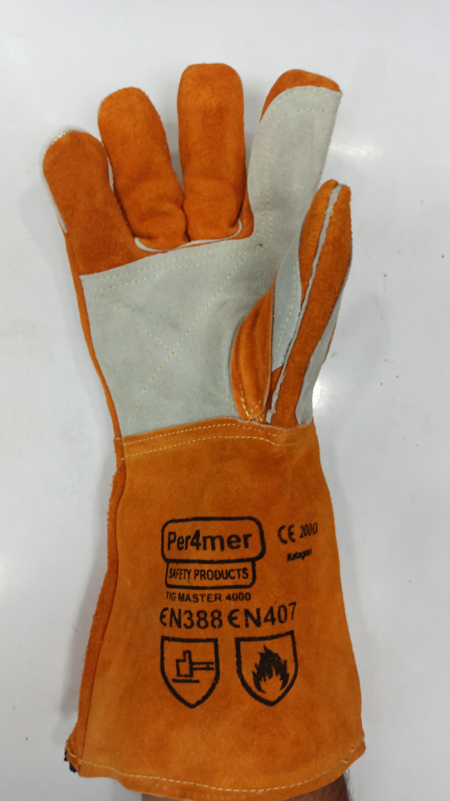 دستکش جوشکاری ساق بلند طرح آلمانی درجه یک با نخ کولار