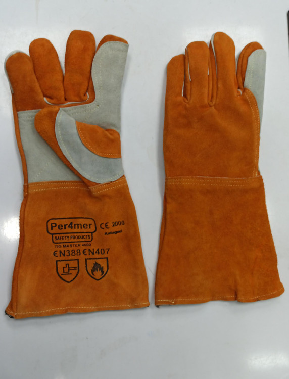 دستکش جوشکاری ساق بلند طرح آلمانی درجه یک با نخ کولار