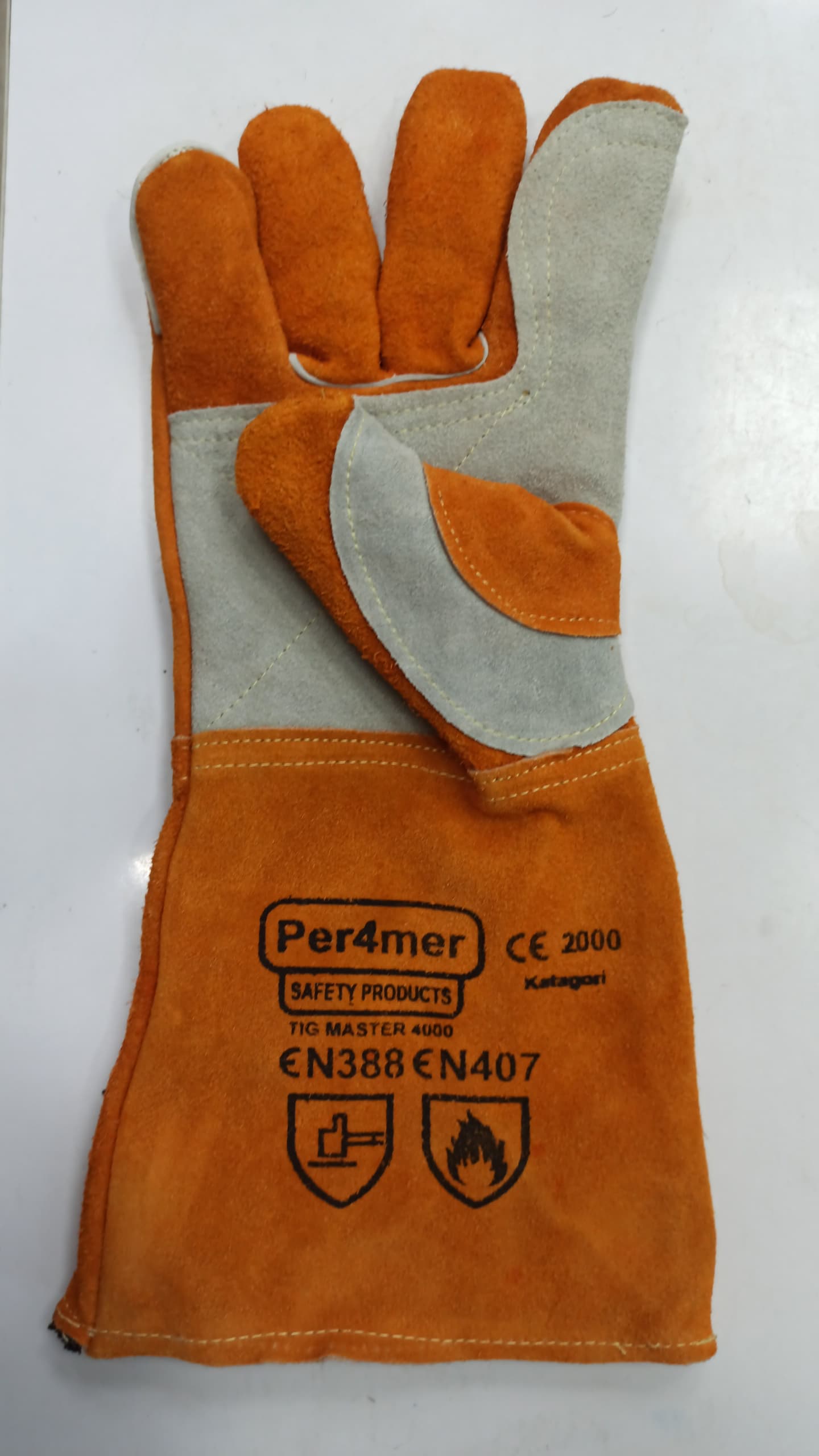 دستکش جوشکاری ساق بلند طرح آلمانی درجه یک با نخ کولار