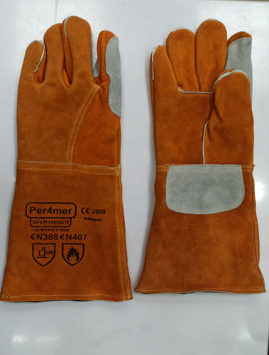 دستکش جوشکاری ساق بلند طرح آمریکایی درجه یک با نخ کولار