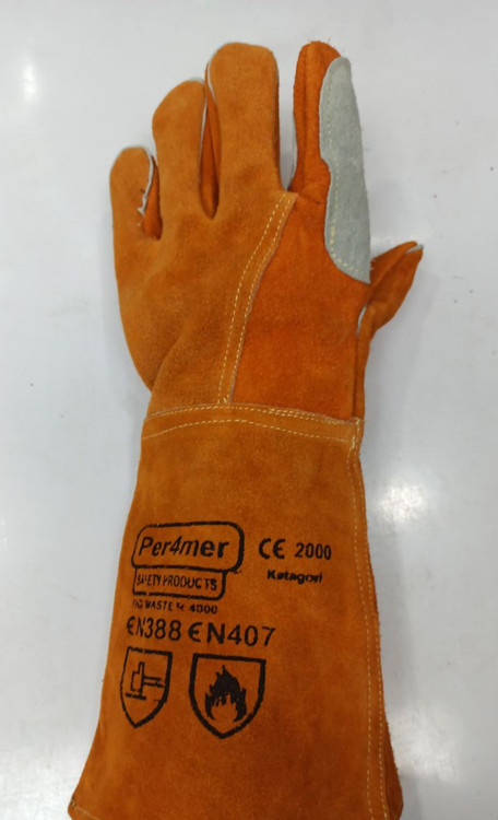 دستکش جوشکاری ساق بلند طرح آمریکایی درجه یک با نخ کولار